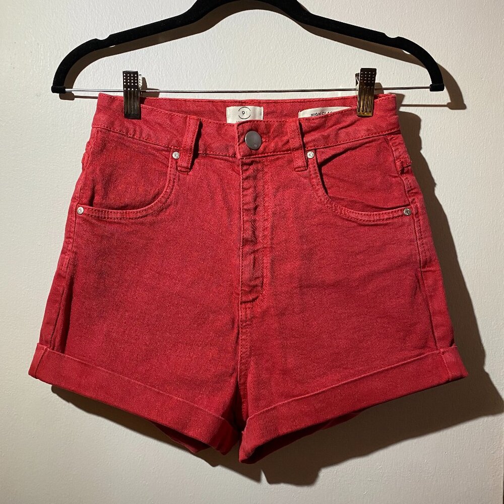 Cotton On High-Waisted Shorts, Deep Coral Pink, Size 6